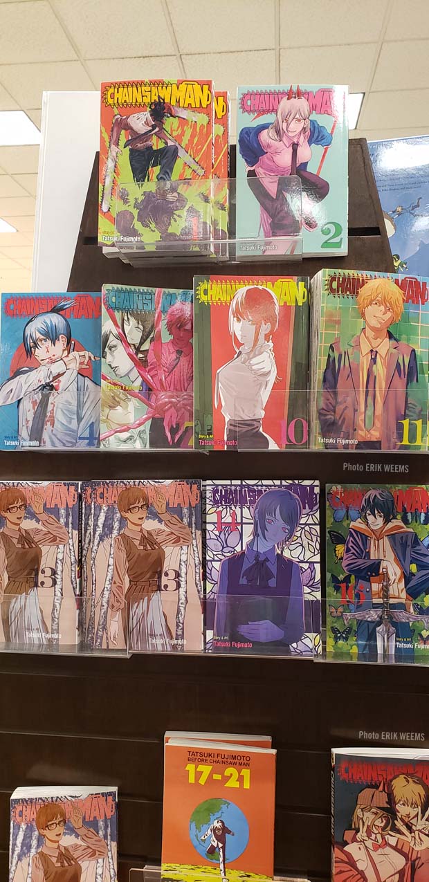 Display of Manga Tiels on shelf in Barnes and Noble November 2024