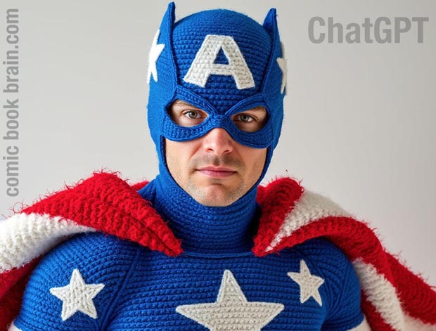 ChatGPT Superhero costume made from Fuzzy Yarn