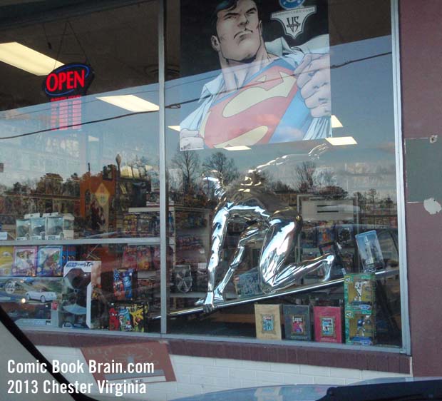 Chester Virginia Silver Surfer window display at comic book store 2013