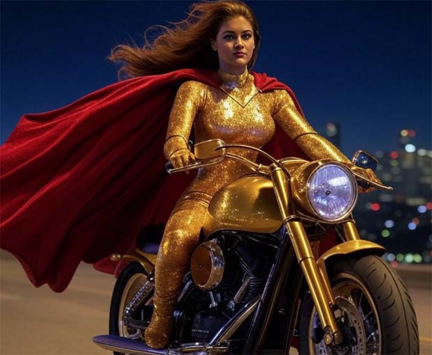 Gold Motorcycle Superhero Woman