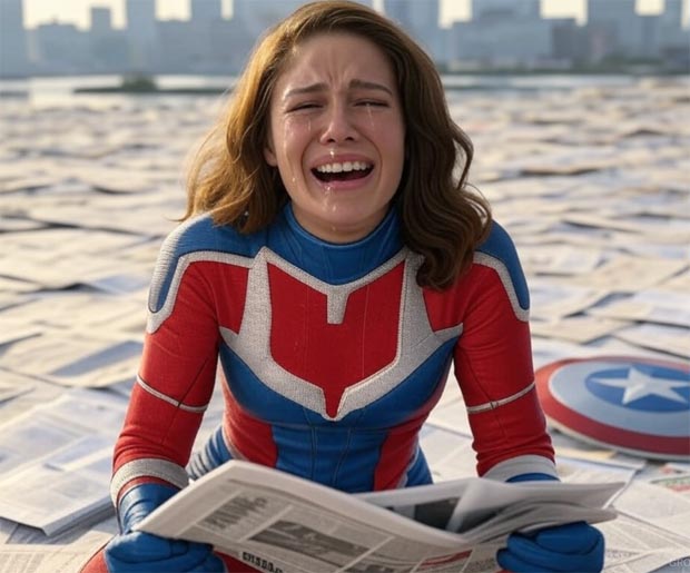 Grok SUpersuit Image worrying and crying over Captain America 4 reviews