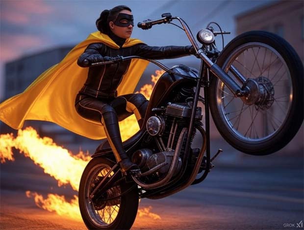 Popping a Wheelie on a flaming motorcycle