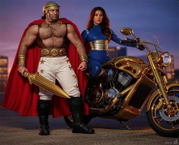 The motorcyclotresse and the Roman Legionaire Superhero