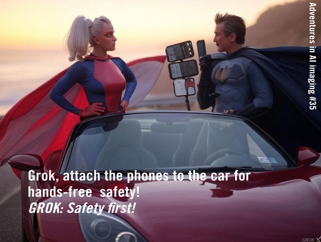 Hands free phone use in superhero car on the Pacific Coast Highway in California 