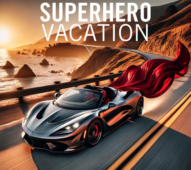 Superhero Vacation with cars and phones