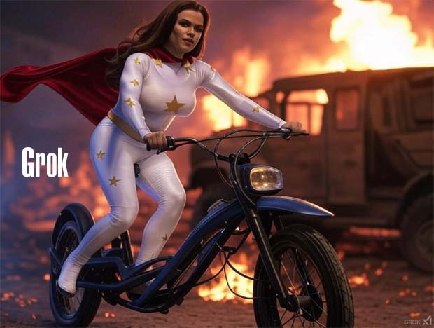 Superhero woman on bike #2