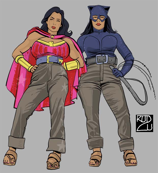 Wonder Woman and Catwoman in pants