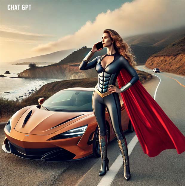 Sports Car Superhero on Phone