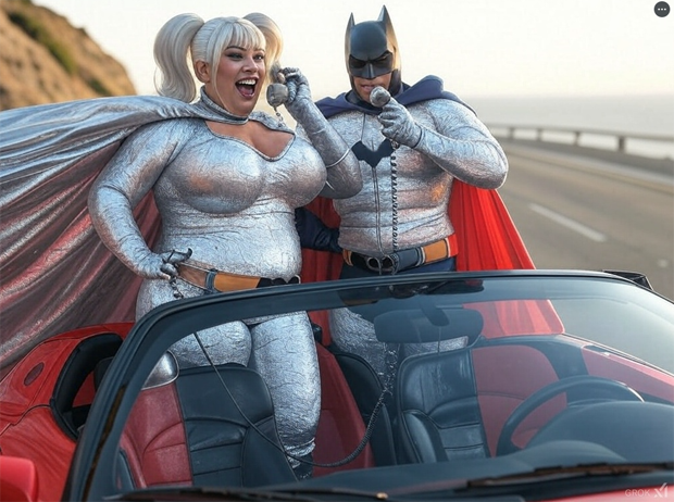 Superheroes in cars with their phones 02