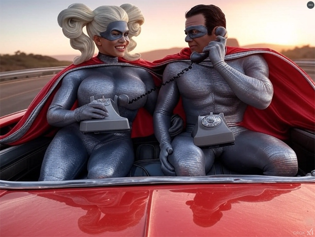 Superheroes in cars with their phones 03