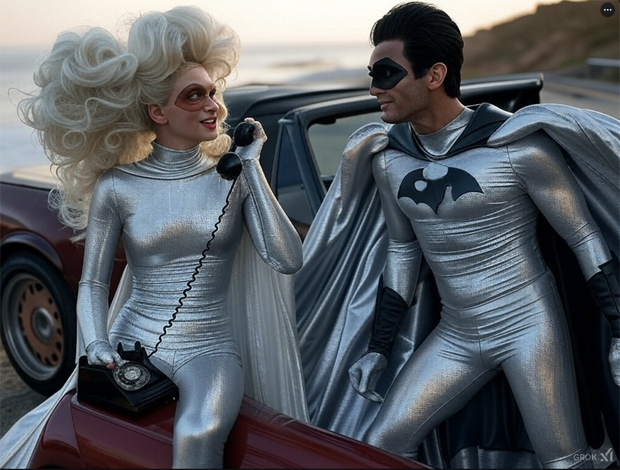 Superheroes in cars with their phones 04