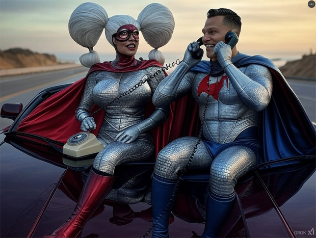 Superheroes in cars with their phones 06