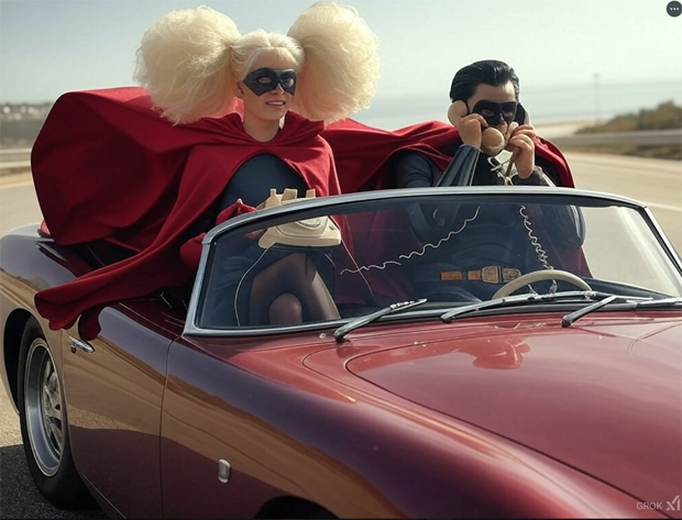 Superheroes in cars with their phones 08