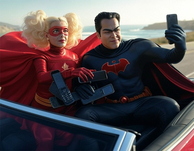 Superheroes in cars with their phones 09