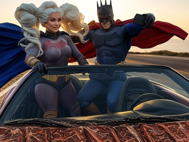 Superheroes in cars with their phones 10