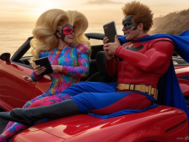 Superheroes in cars with their phones 58