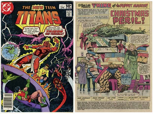New Teen Titans issue 6 with Marvel Two-in-One inside pages of the Thing and Puppet Master