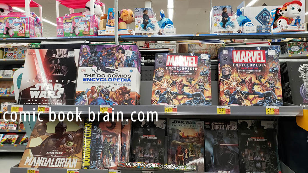 Display of comic book books at Walmart