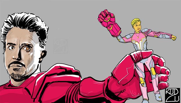 Robert DOwney Jr Iron Man with Captain Marvel Doll